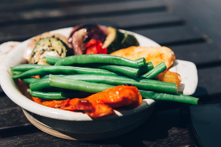 Roasted Parsnips, Green Beans, Cabbage, and Yellow Summer Squash